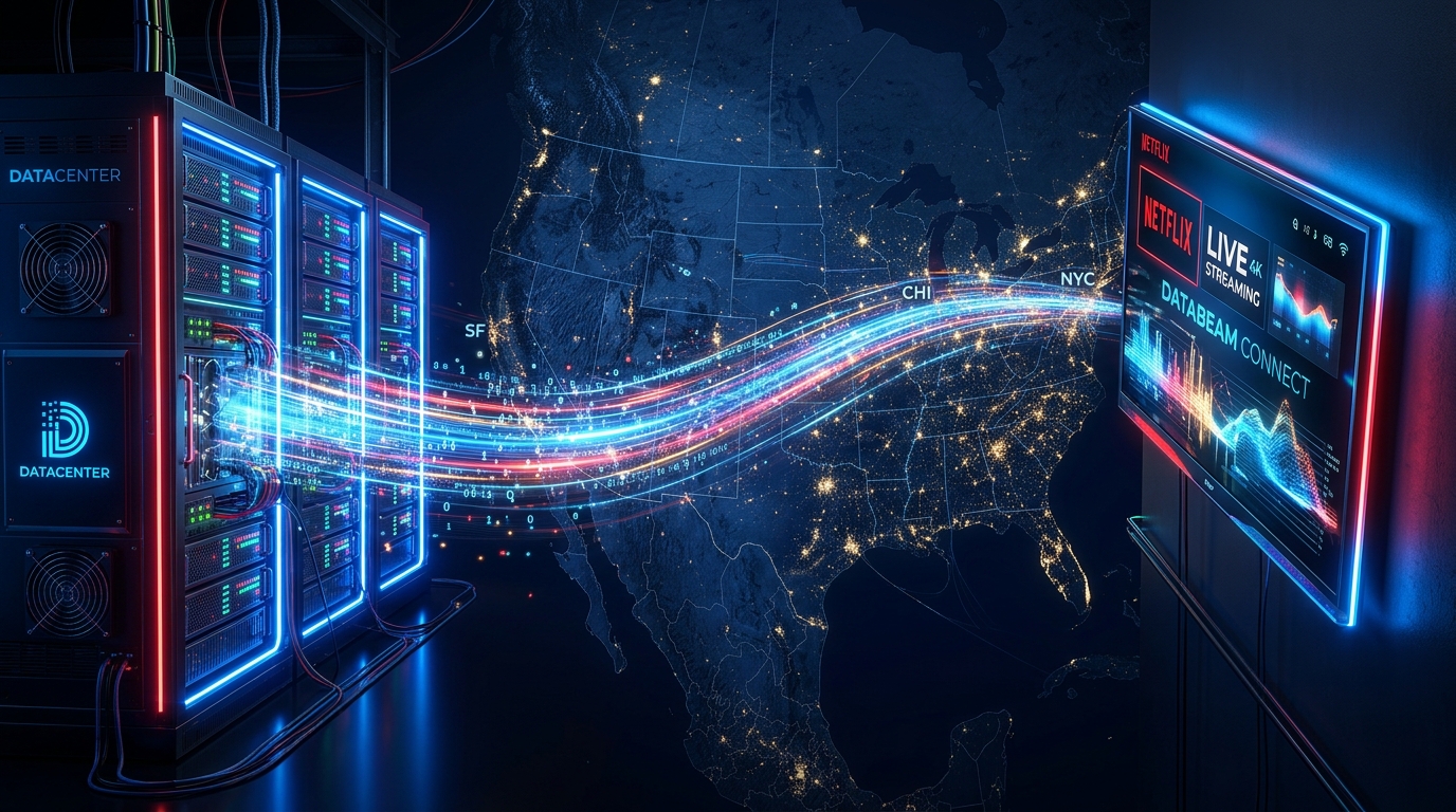 High-speed data servers streaming 4K IPTV content across a USA map representing the best IPTV provider in America