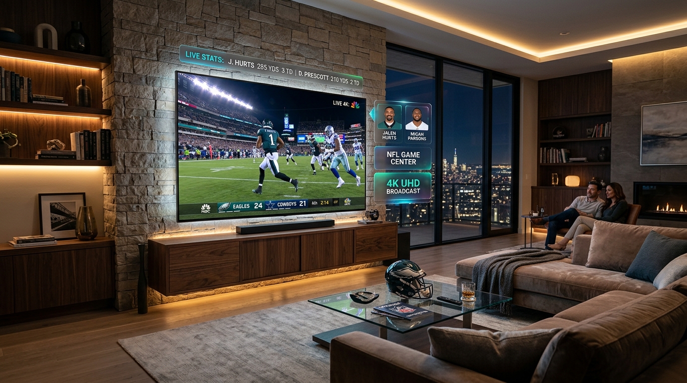 High quality smart TV streaming live sports in a modern living room